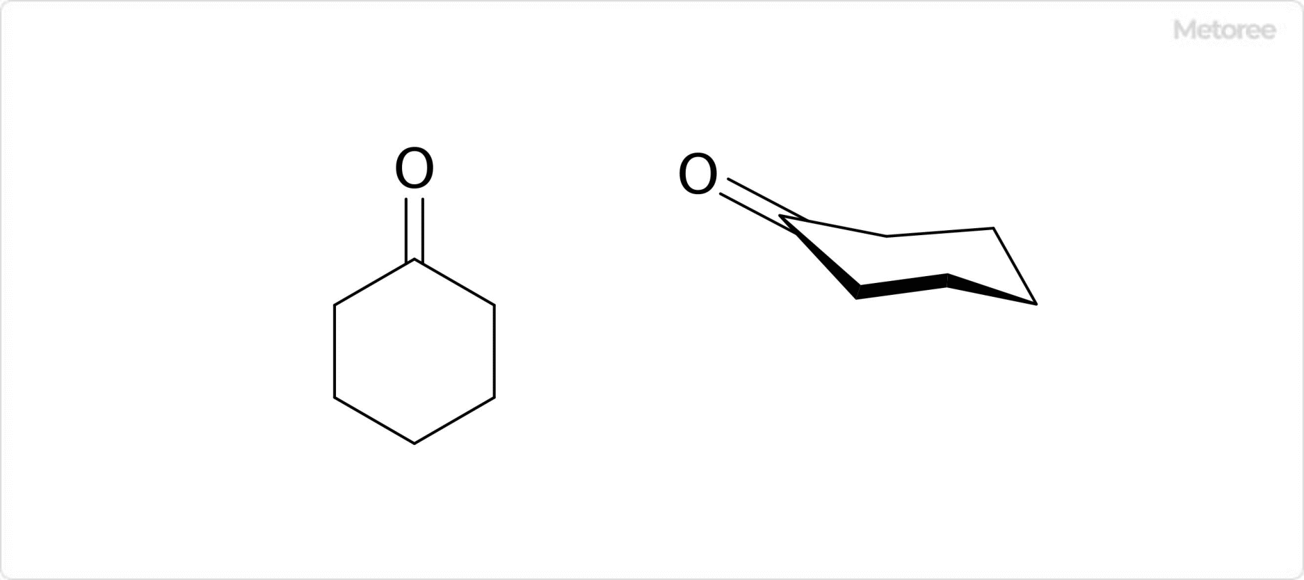 シクロヘキサノンの構造 (右は立体配座)