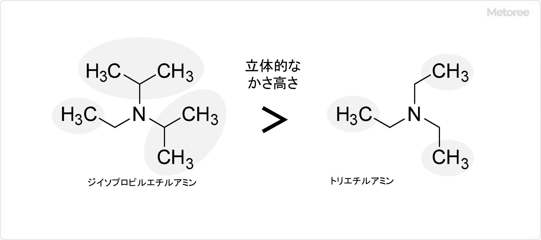 ジイソプロピルエチルアミンとトリエチルアミンの構造比較