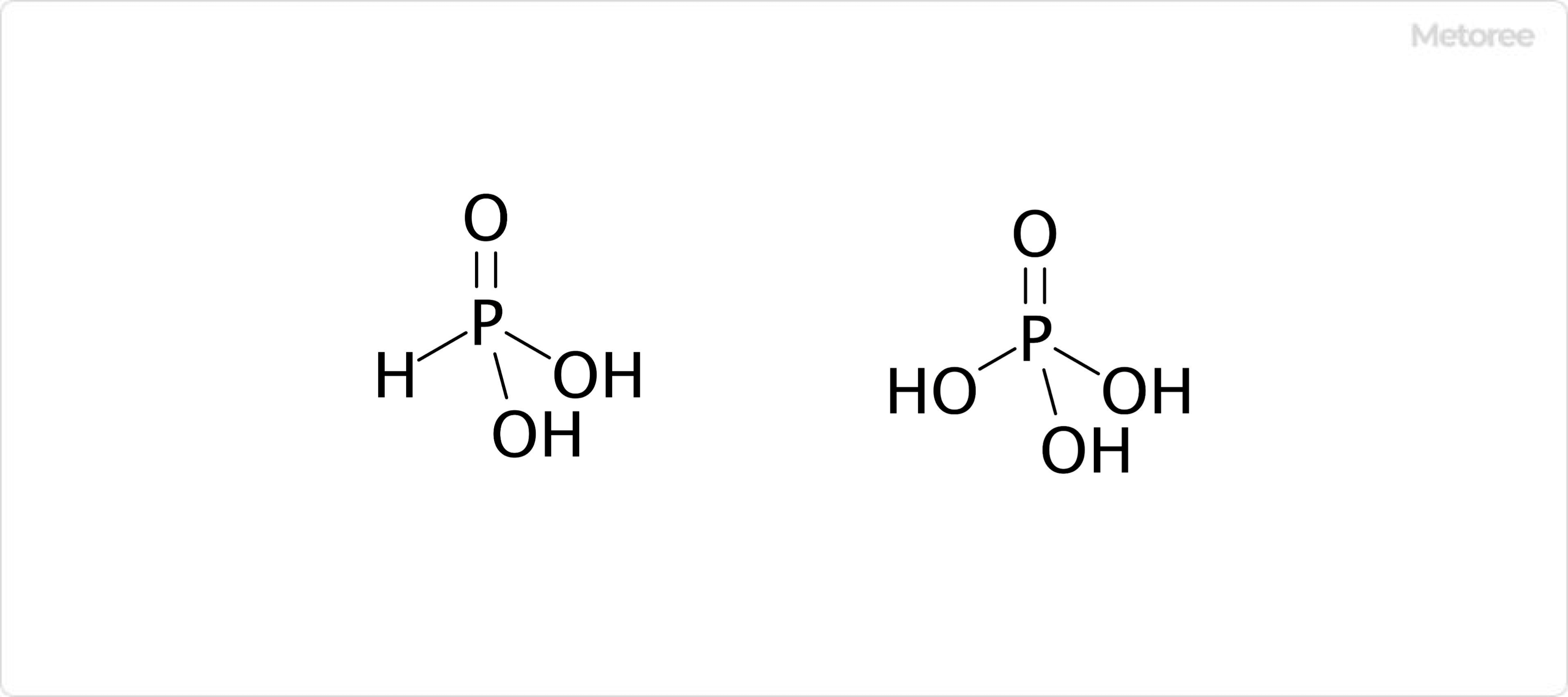 亜リン酸 (左) とリン酸 (右) の構造