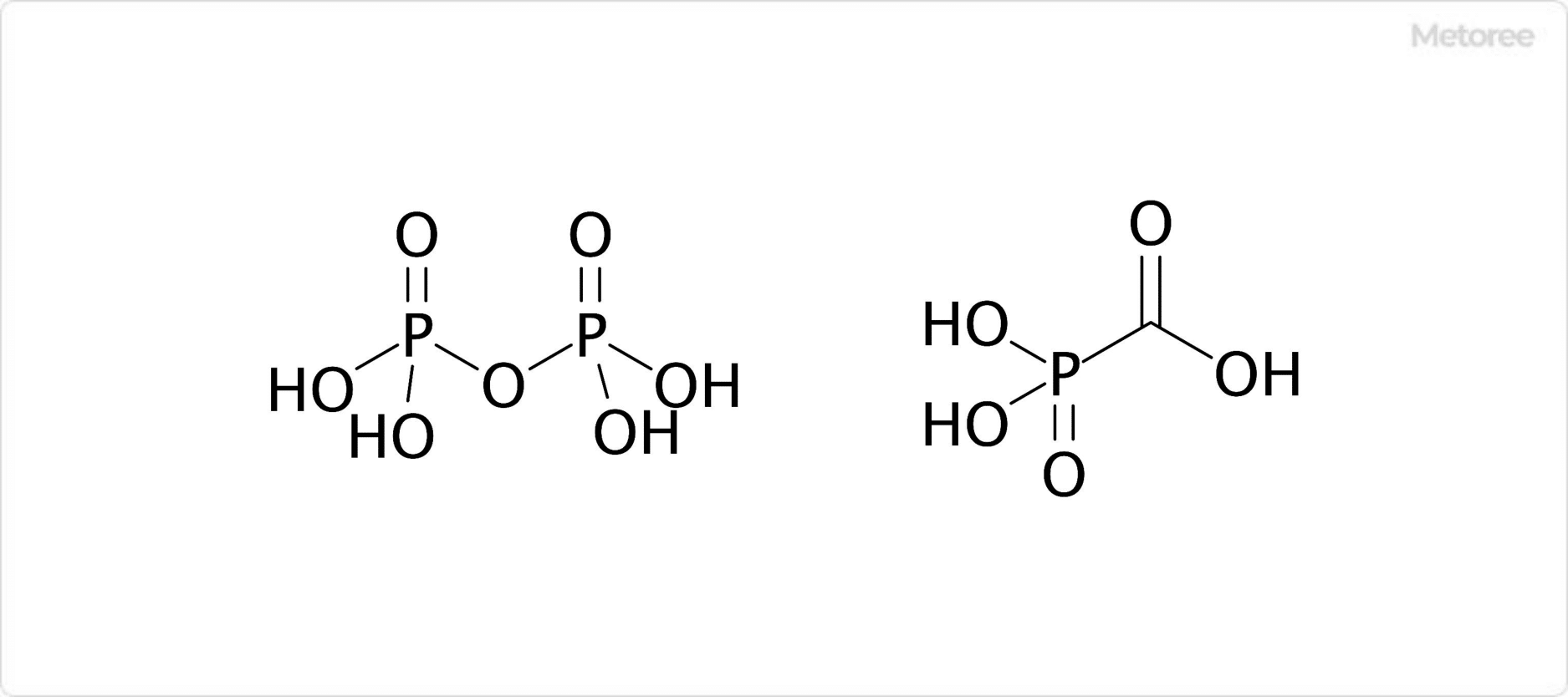 ホスカルネット (右) とピロリン酸(左) の構造の比較